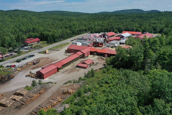 Aerial view of the Casco Sawmill, innovations since 1848