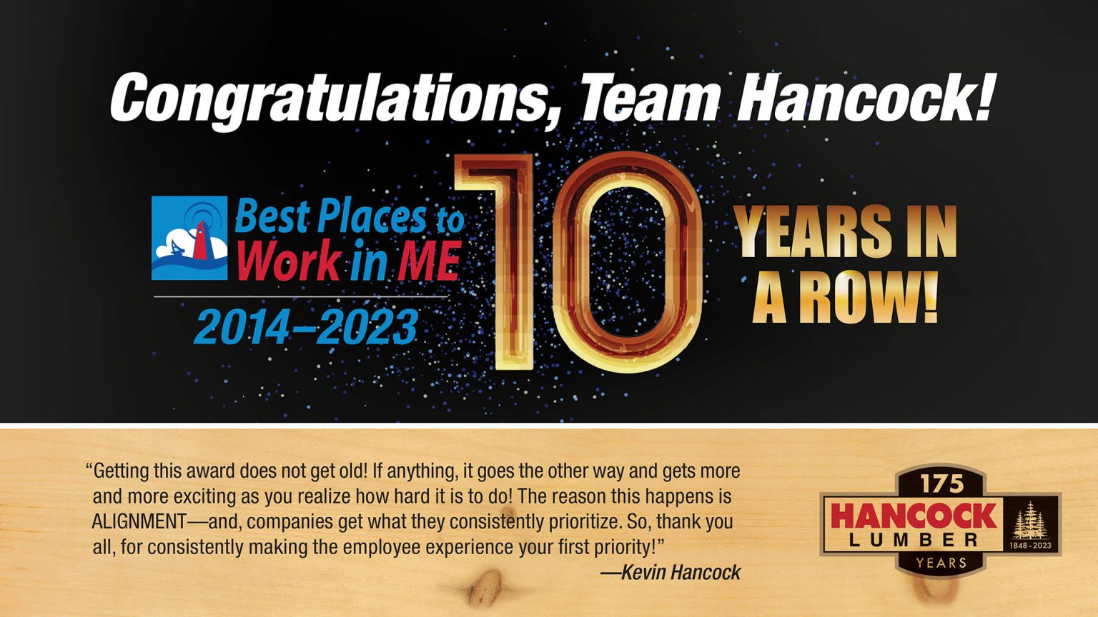10 Years Strong Hancock named to 2023 Best Places to Work in ME list